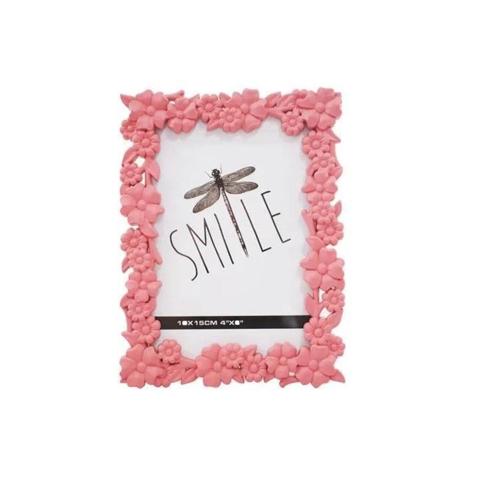 Porta Retrato De Plástico Rosa Flores 1 Foto Enfeite 10X15Cm