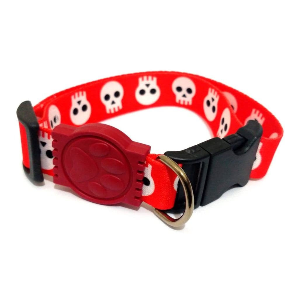 Coleira Seda 25mm vermelha caveira Tamanho Único  32cm-49cm