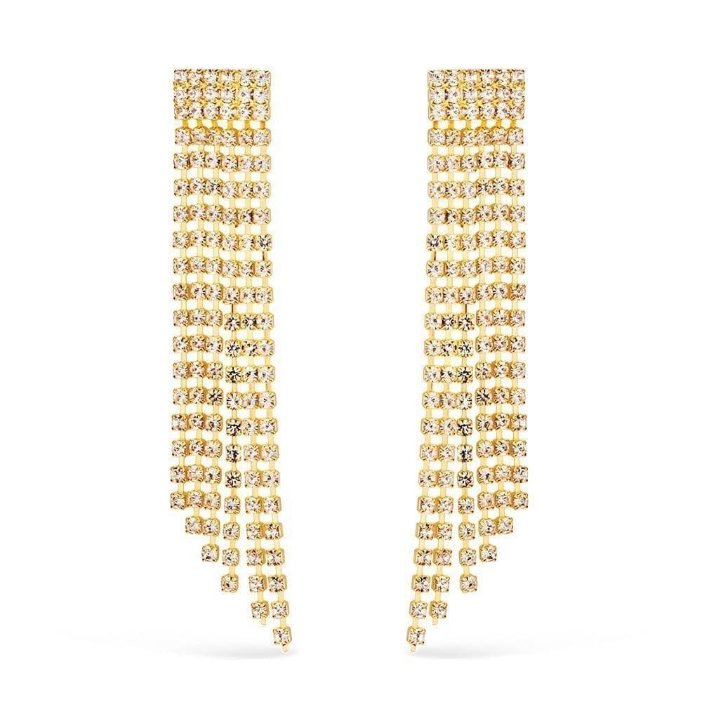 Brinco Dourado De Luxo Com 123 Pedras De Strass