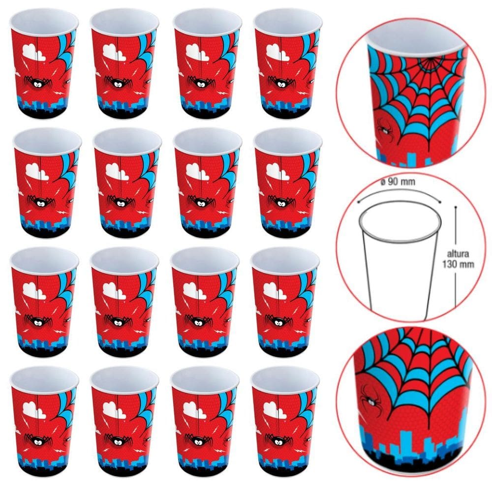 Kit 16 Copo Plástico 550Ml Label Menino Vermelho E Azul