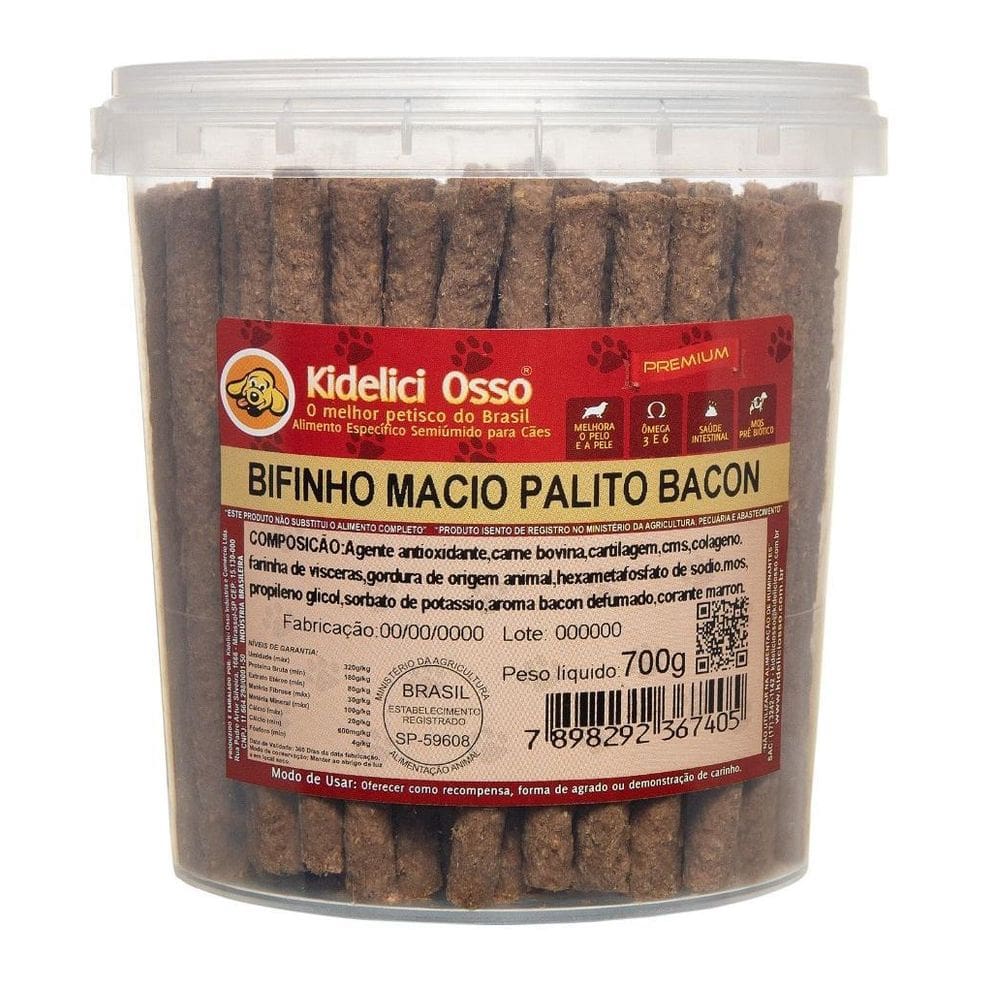 Bifinho Macio Palito - Kidelici Osso - Sabor Bacon - 700G