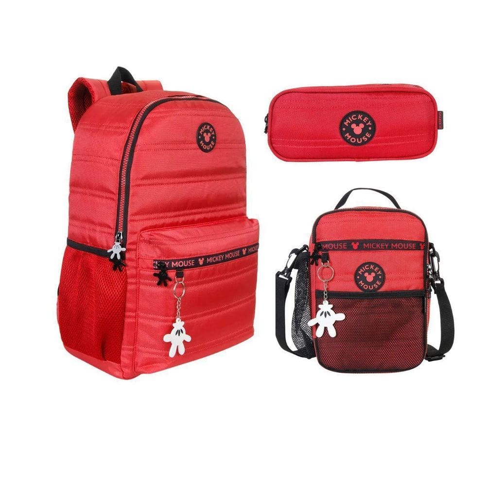 Kit Mochila + Lancheira +Estojo Duplo Mickey Vermelha Xeryus