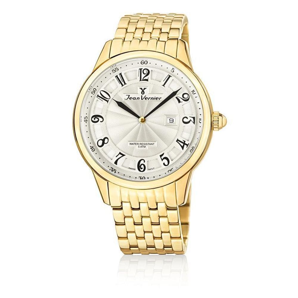 Relógio Pulso Jean Vernier Masculino Aço Dourado Jv01129