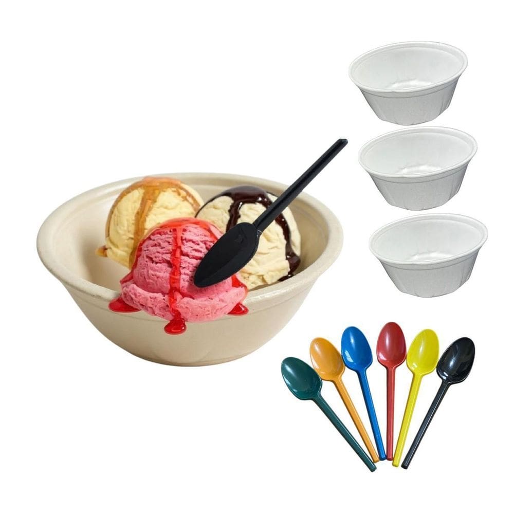 Kit Descartáveis 400 Cumbucas Isopor +400 Colheres Festa