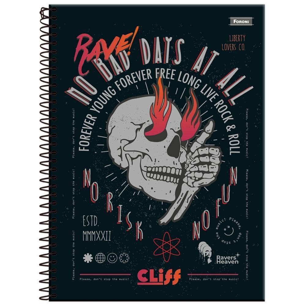 Caderno Univ 20 Matérias 320Fls Cliff Masc Preto Foroni
