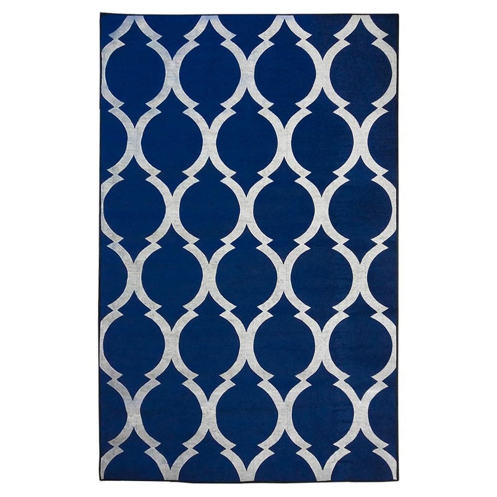 Tapete Sala Decorativo 100X150 Cm Geometrico Arabesco Azul