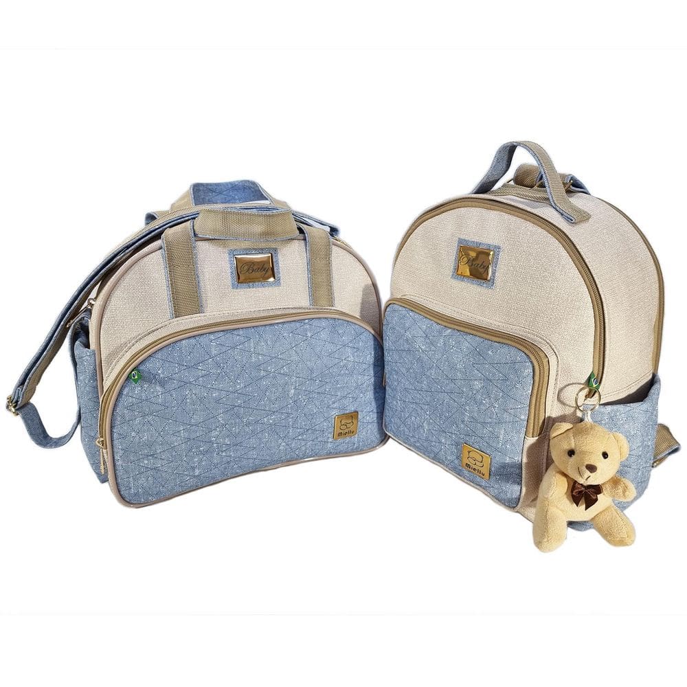 Kit Jeans Bolsa Média Maternidade Bebe + Mochila + Trocador