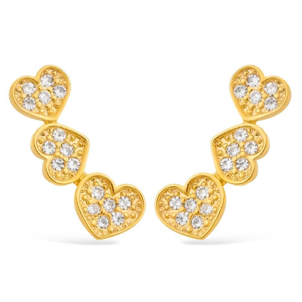 Brinco Dourado Ear Cuff De Coração Com Zircônia