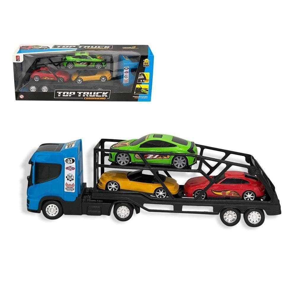 Caminhão Cegonha Grande Com 3 Mini Carros - Azul