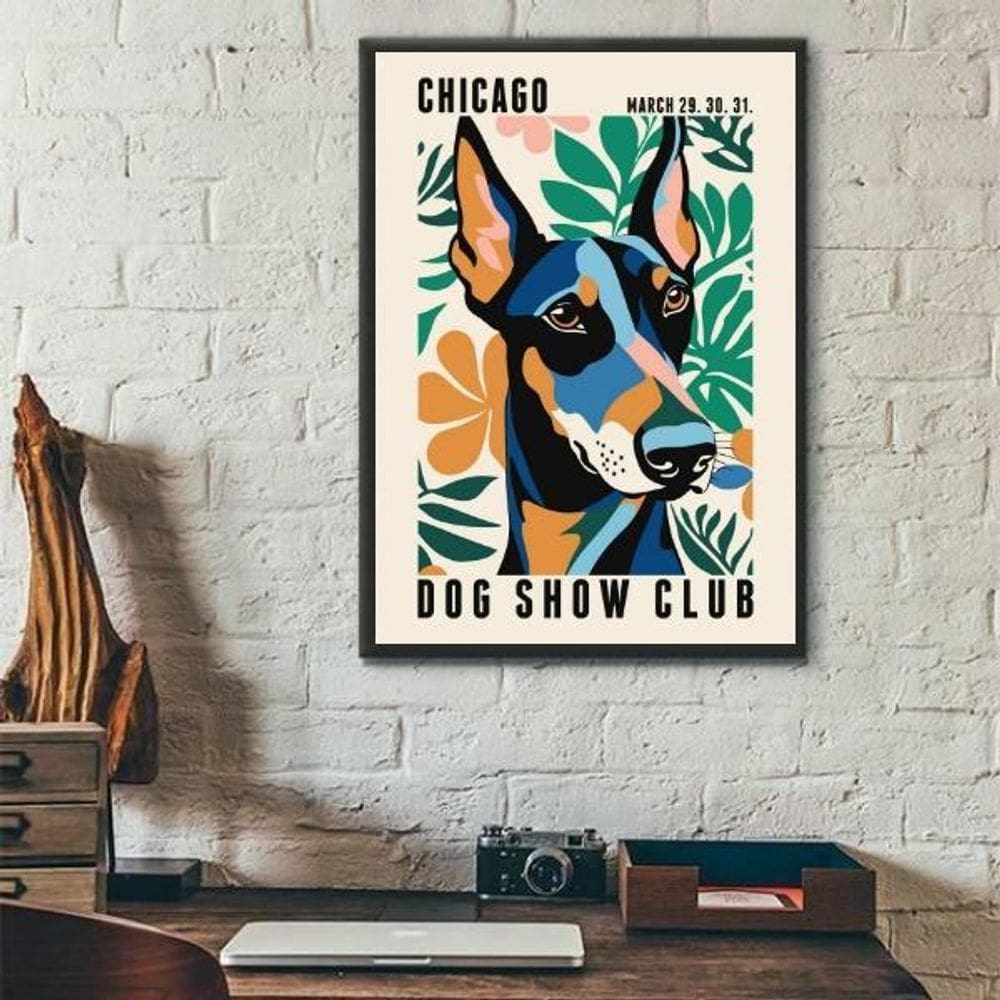 Quadro Doberman - Chicago Dog Show Poster 24X18Cm - Vidro
