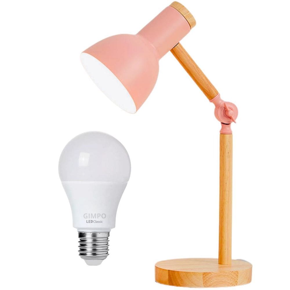 Luminária Mesa Abajur 45Cm Articulada Retrô Madeira Gimpo