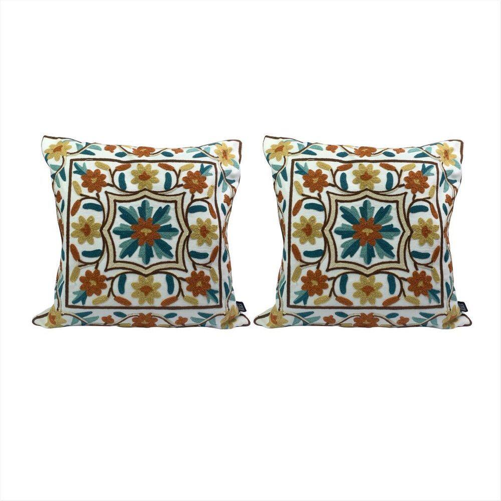 Kit 2 Capas Almofada Bordado Decorativo 43Cm Poliéster Zíper