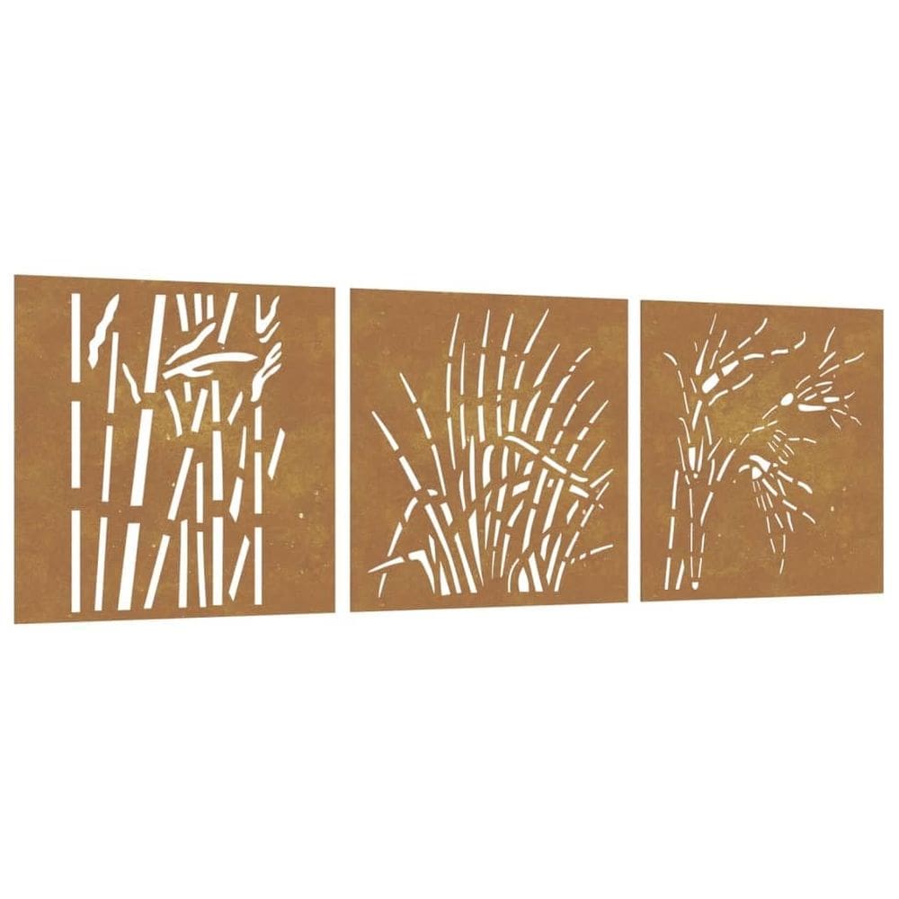 Decorações de parede de pátio VidaXL Corten Steel 55x55cm Conjunto de 3