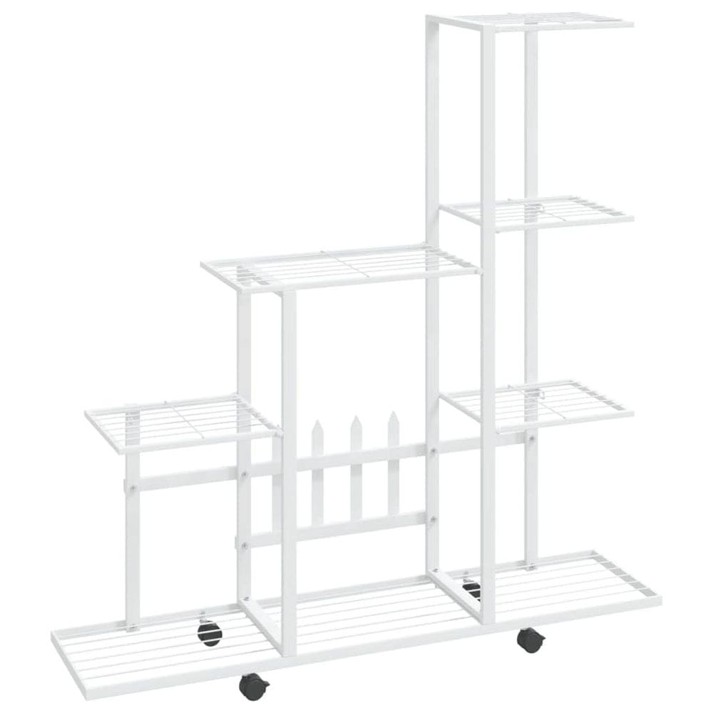 Suporte de flores vidaXL de metal branco com roda para interior e exterior