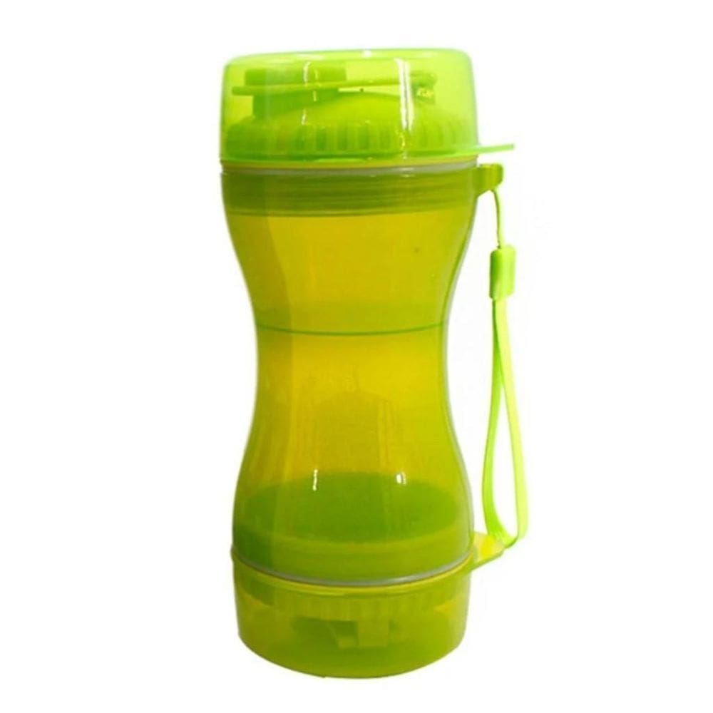 Garrafa Dupla Bebedouro E Ração Para Passeio Cão Gato Verde