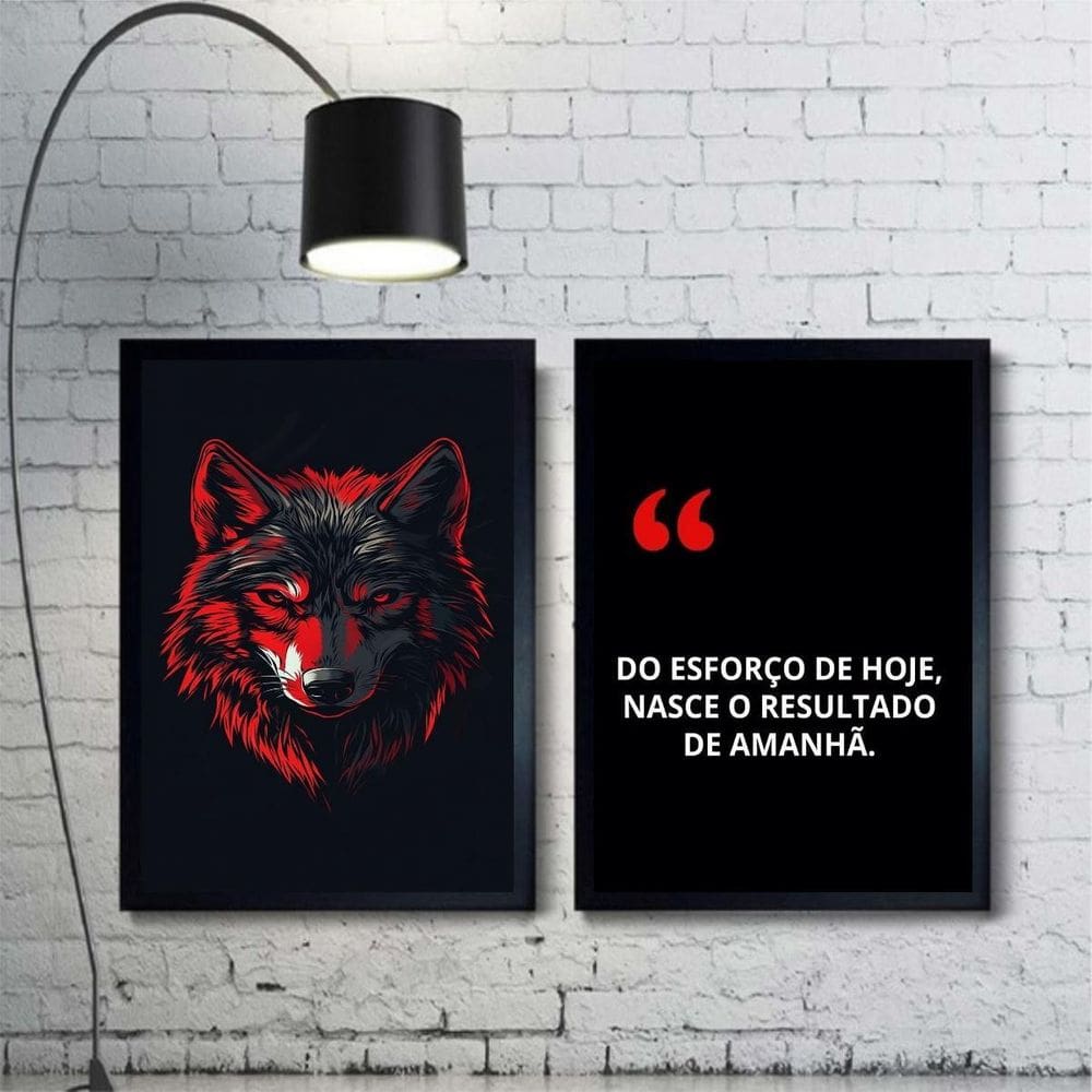 Kit 2 Quadros Motivacionais Esforço E Resultado Lobo 33X24Cm