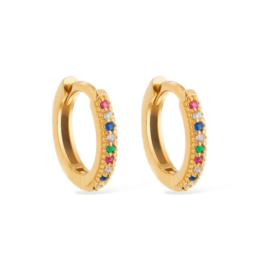 Brinco Dourado De Argolinha Com Pedras Coloridas