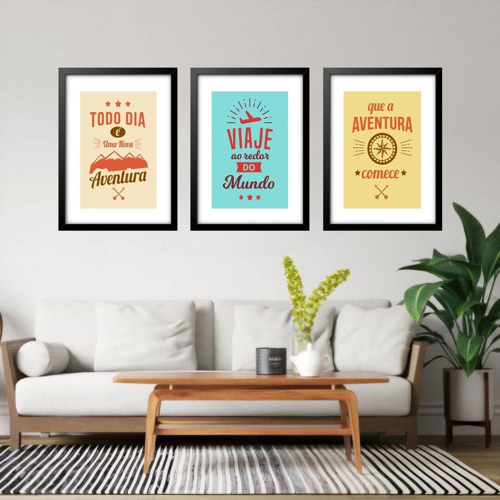 Kit 3 Quadros Grandes Viagem 60X48Cm