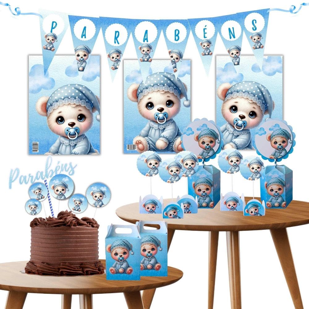 Kit Decoração E Lembrancinhas Ursinha Baby Azul Kit Completo