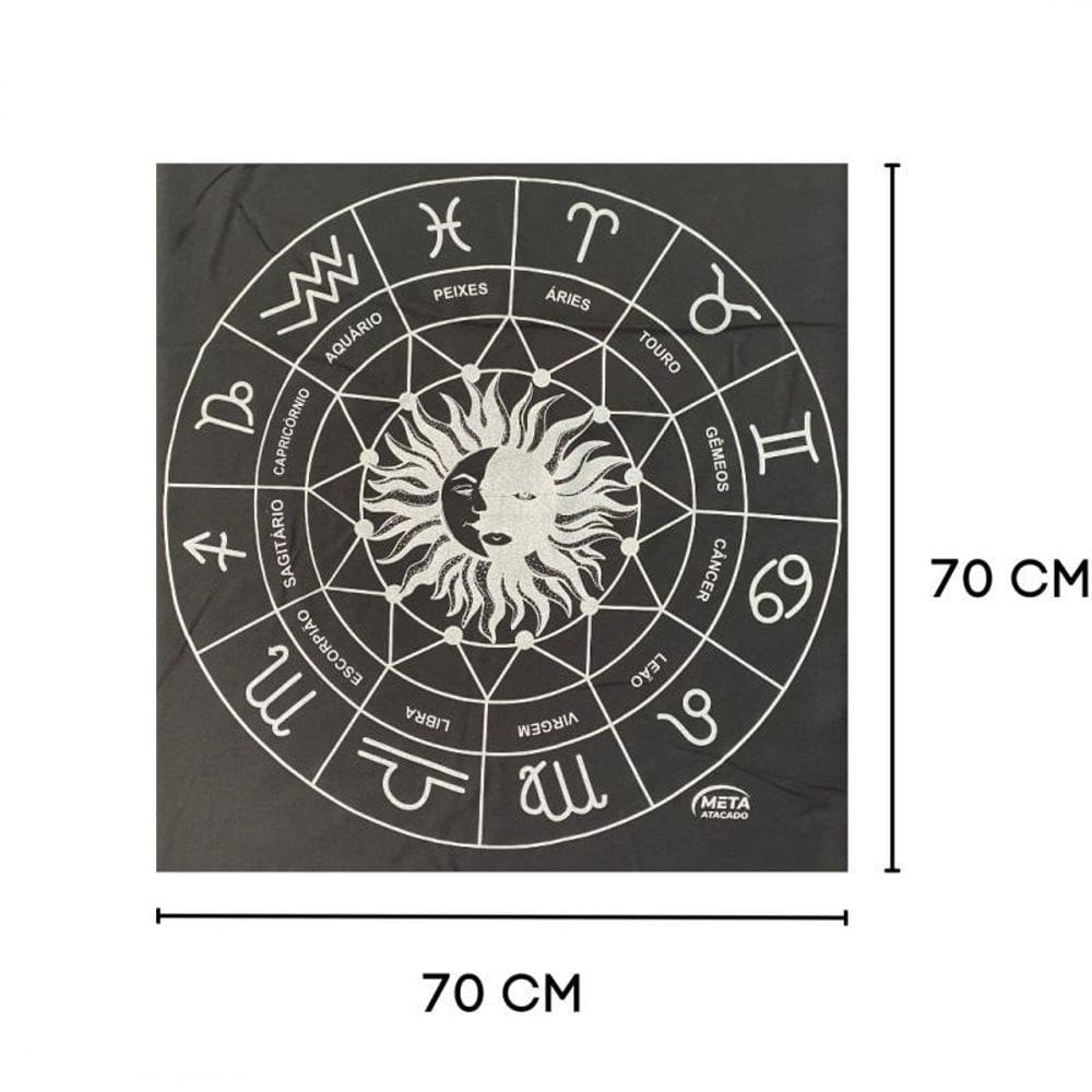 Toalha Jogo De Cartas Zodíaco 70 X 70 Cm Preta