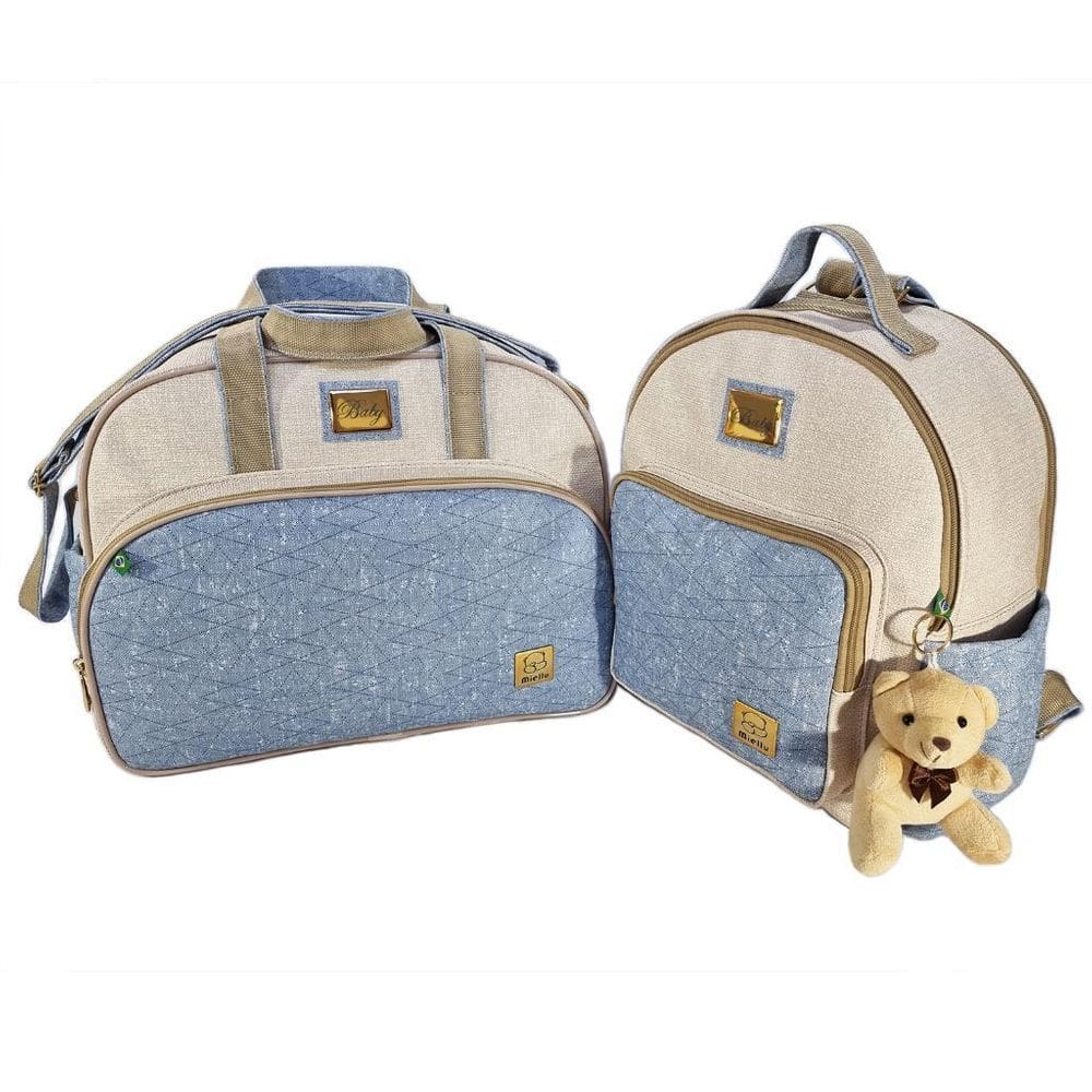 Kit Jeans Bolsa Grande Maternidade Bebe + Mochila + Trocador