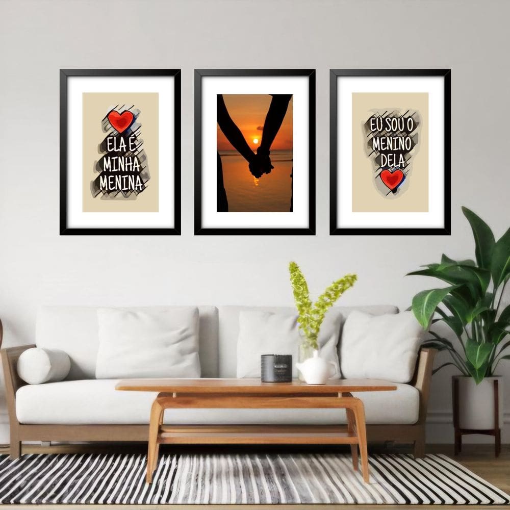 Kit 3 Quadros Grandes Casal Declaração 60X48Cm