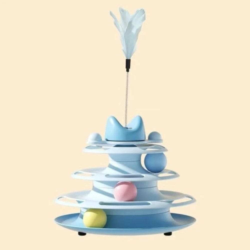 Torre Interativa Para Gato Bolinhas Azul 3 Niveis Com Pena