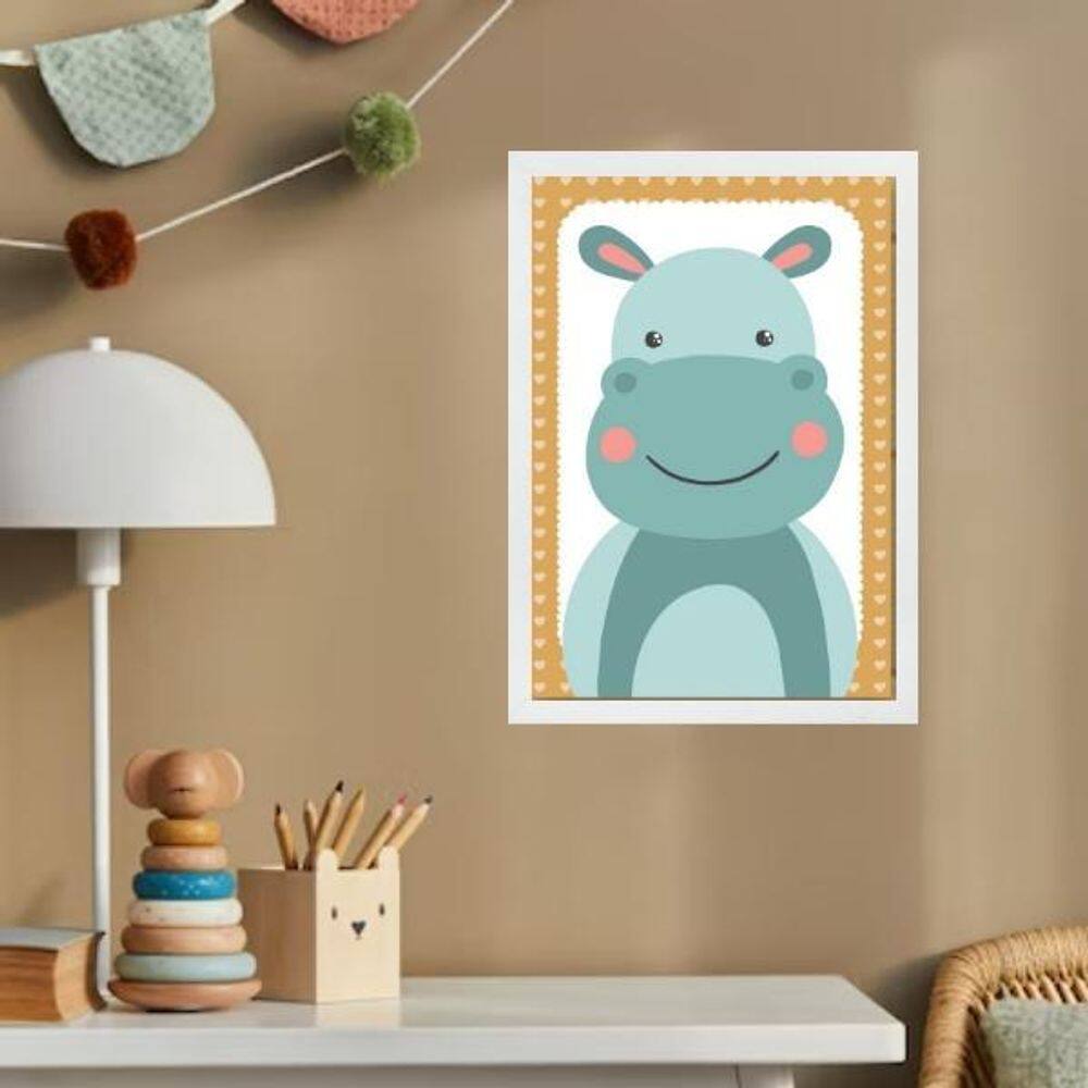 Quadro Infantil Safari - Hipopótamo 24X18Cm - Com Vidro