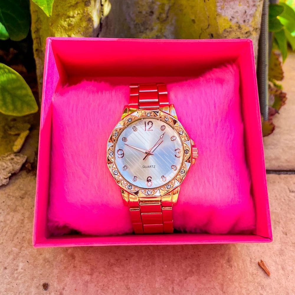Relógio Feminino Rosa De Pulso Analógico