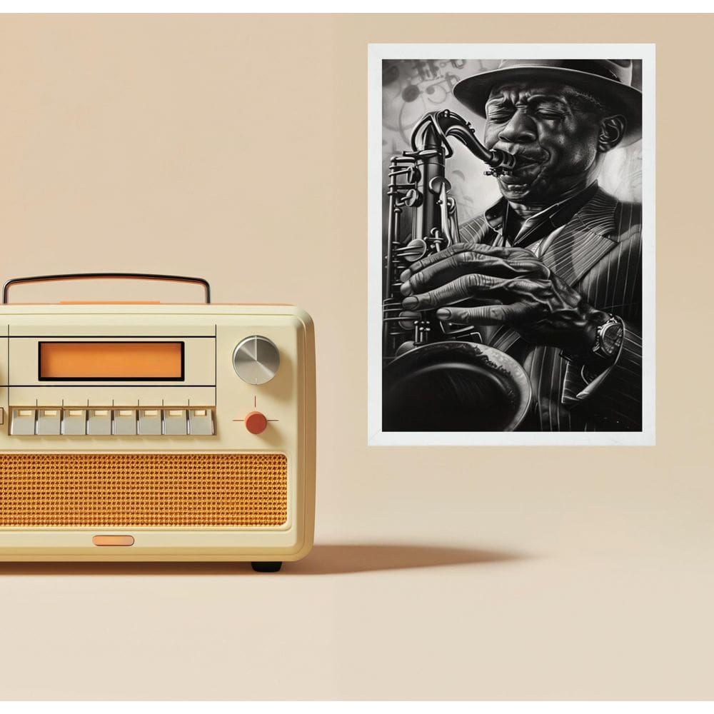 Quadro Decorativo Músico Jazz - Grafite 45X34Cm - Com Vidro