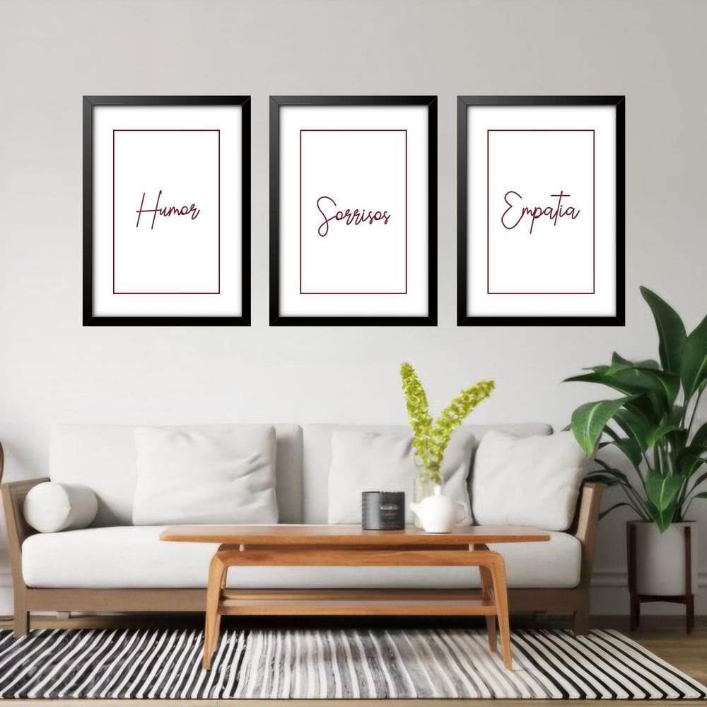 Kit 3 Quadros Grandes Humor Sorrisos E Empatia 60X48Cm