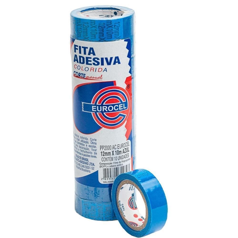 Fita Adesiva Pp 2000 12Mmx10M Azul 10 Rolos - Eurocel