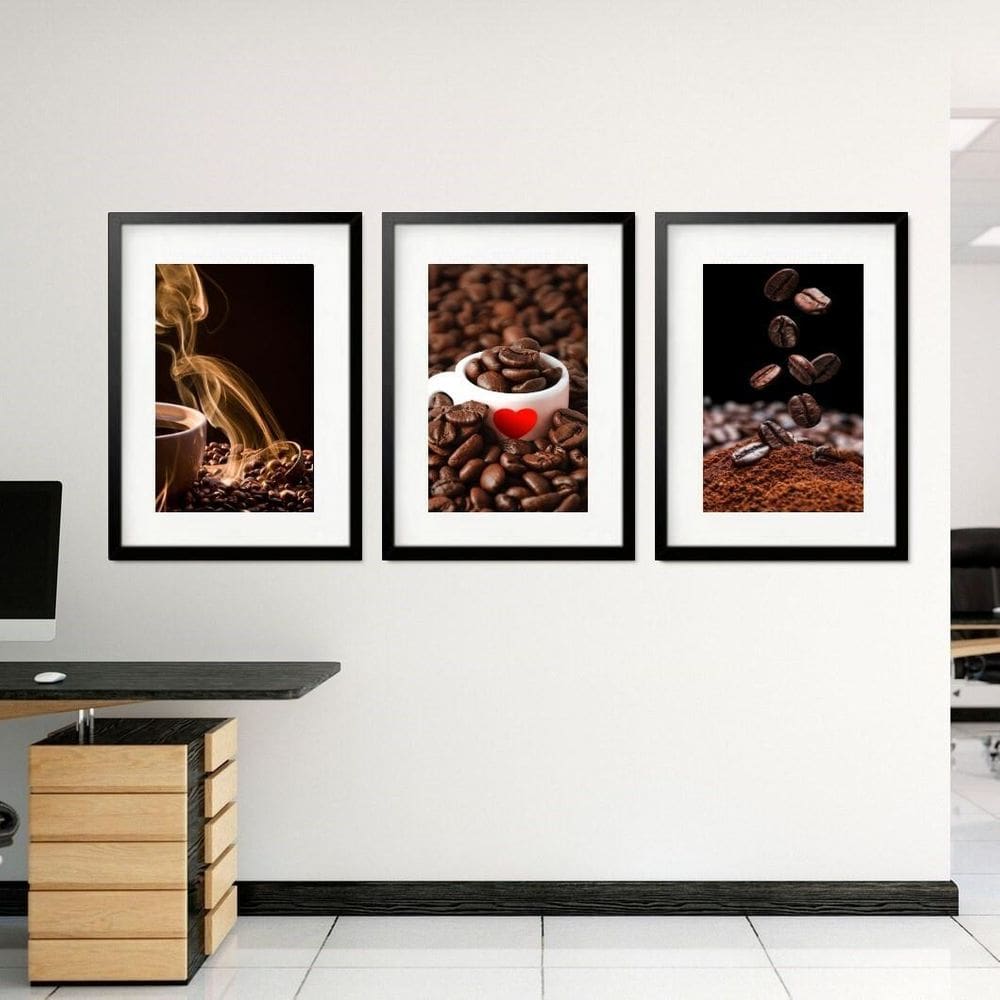 Kit 3 Quadros Grandes Café 60X48Cm