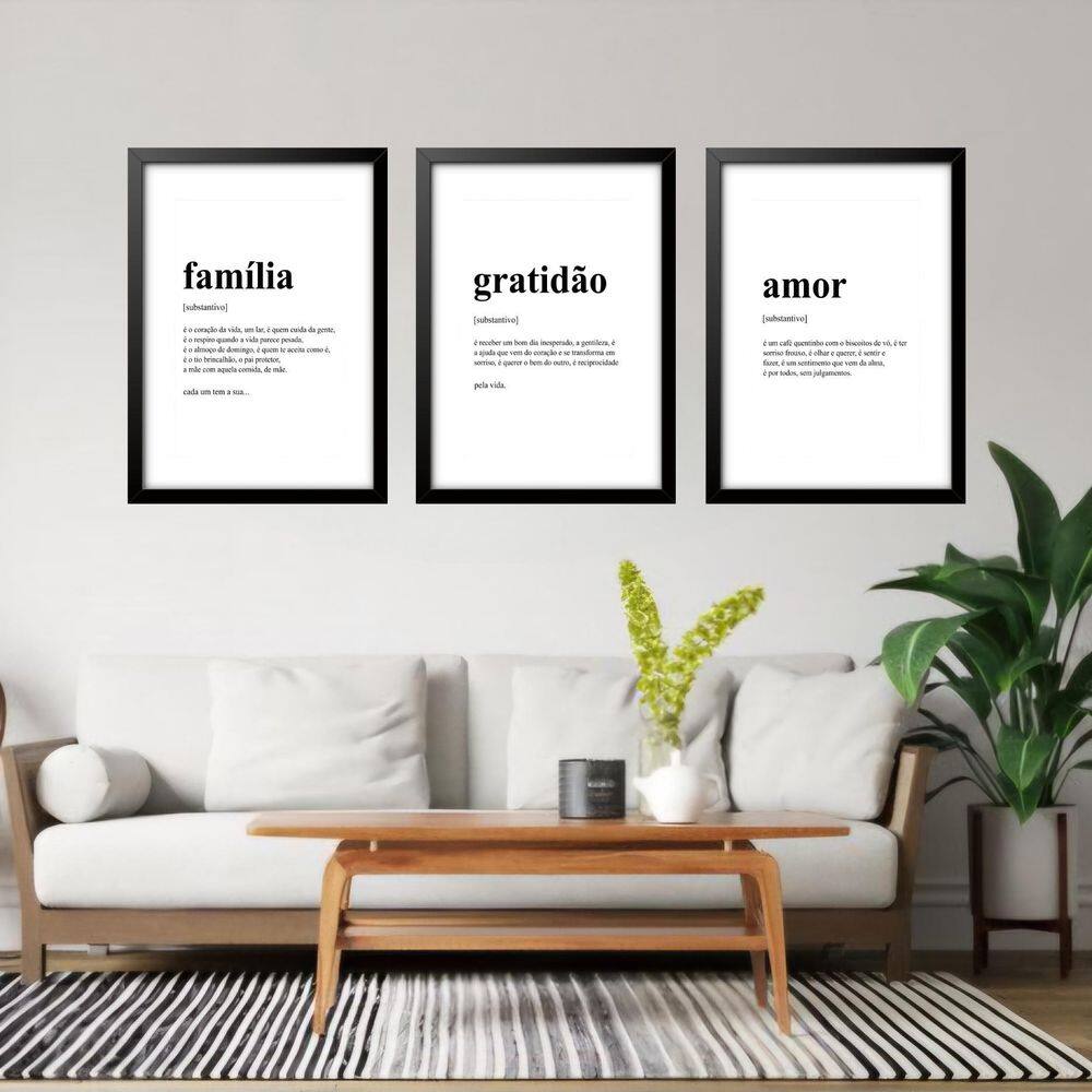 Kit 3 Quadros Grandes Significados Família Gratidão Amor