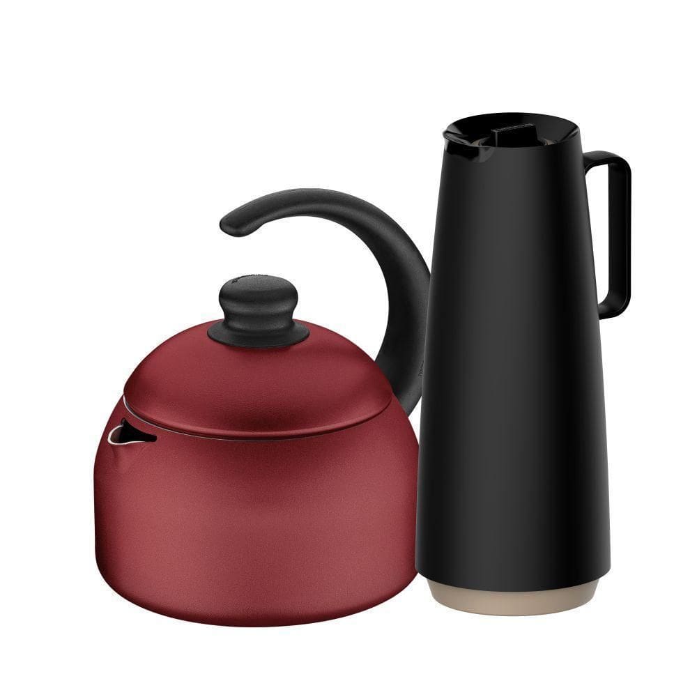 Chaleira Vermelha Paris Com Garrafa Térmica Preto Tramontina