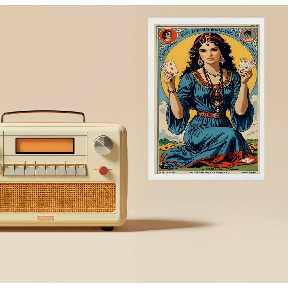 Quadro Decorativo Cigana Com Cartas Baralho 45X34Cm - Vidro