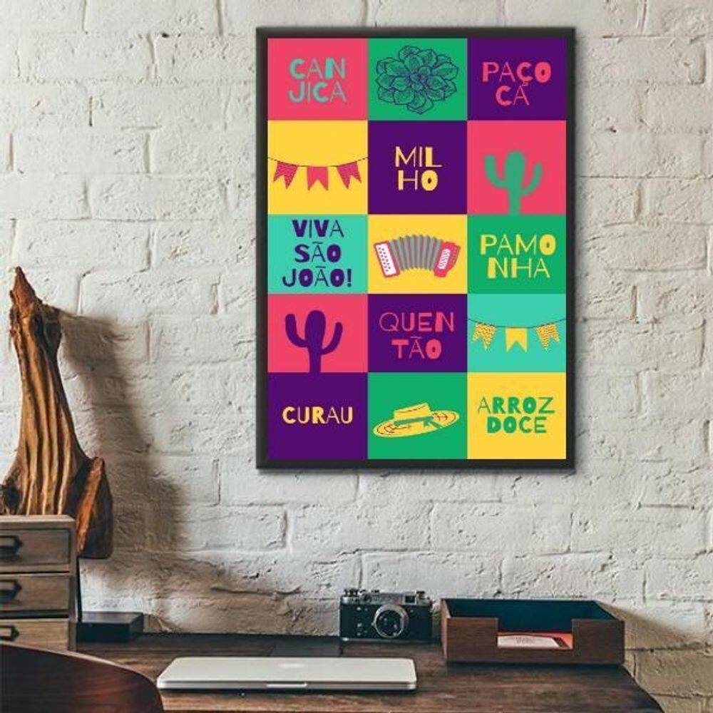 Quadro Decorativo Comidas Festa Junina Arraiá 45X34Cm Vidro