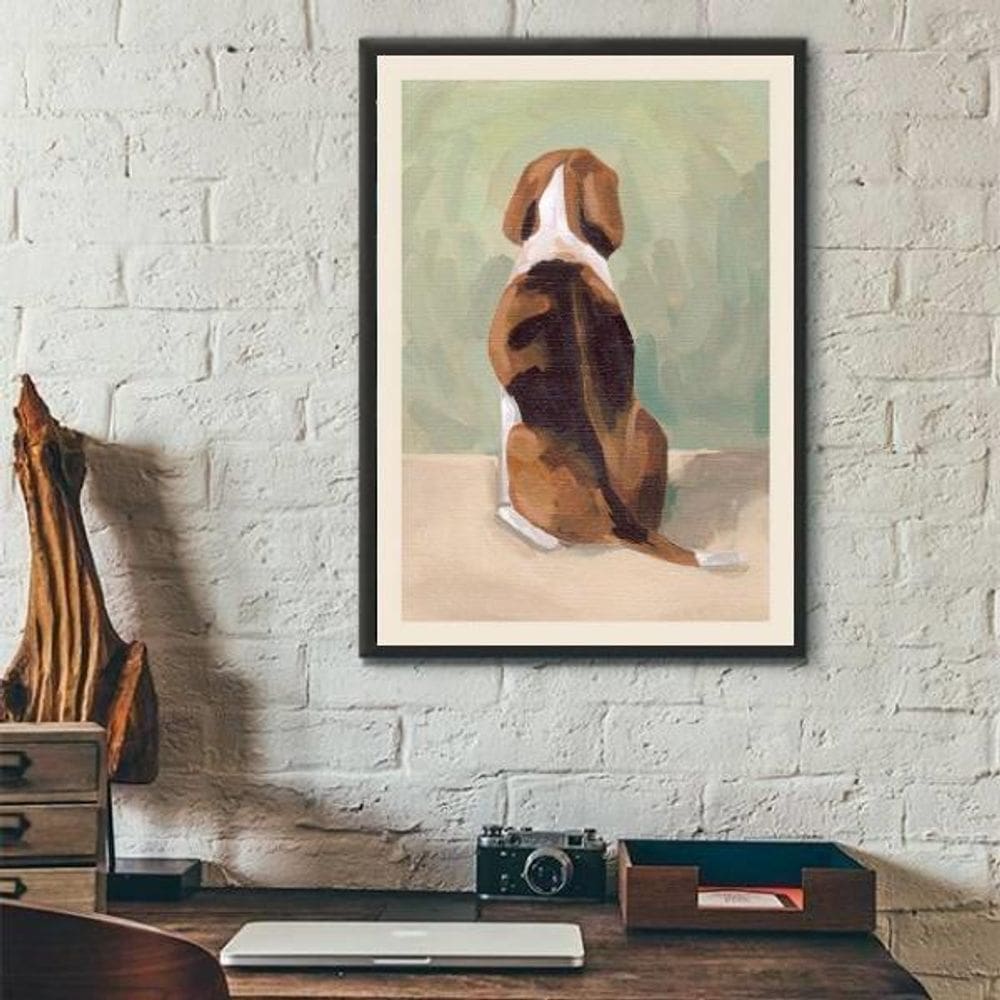 Quadro Decorativo Arte Cão Beagle 24X18Cm - Com Vidro