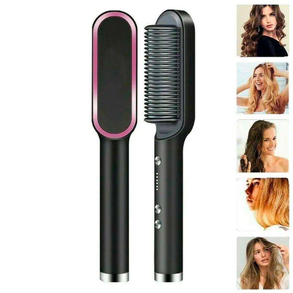 Escova 3 Em 1 Alisadora Elétrica  Cabelo Liso