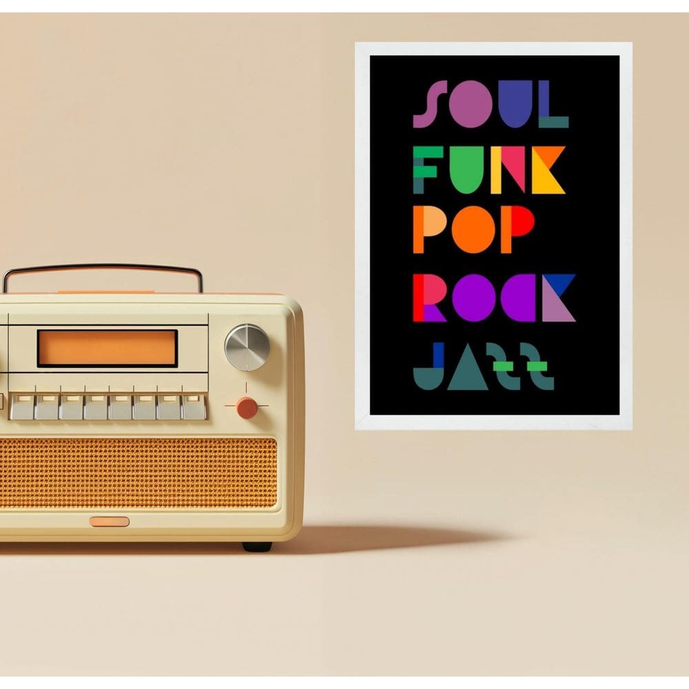 Quadro Decorativo Estilos De Música 24X18Cm - Com Vidro