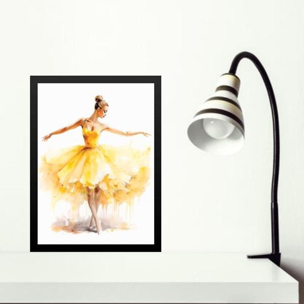 Quadro Bailarina Amarela - Aquarela 45X34Cm - Com Vidro