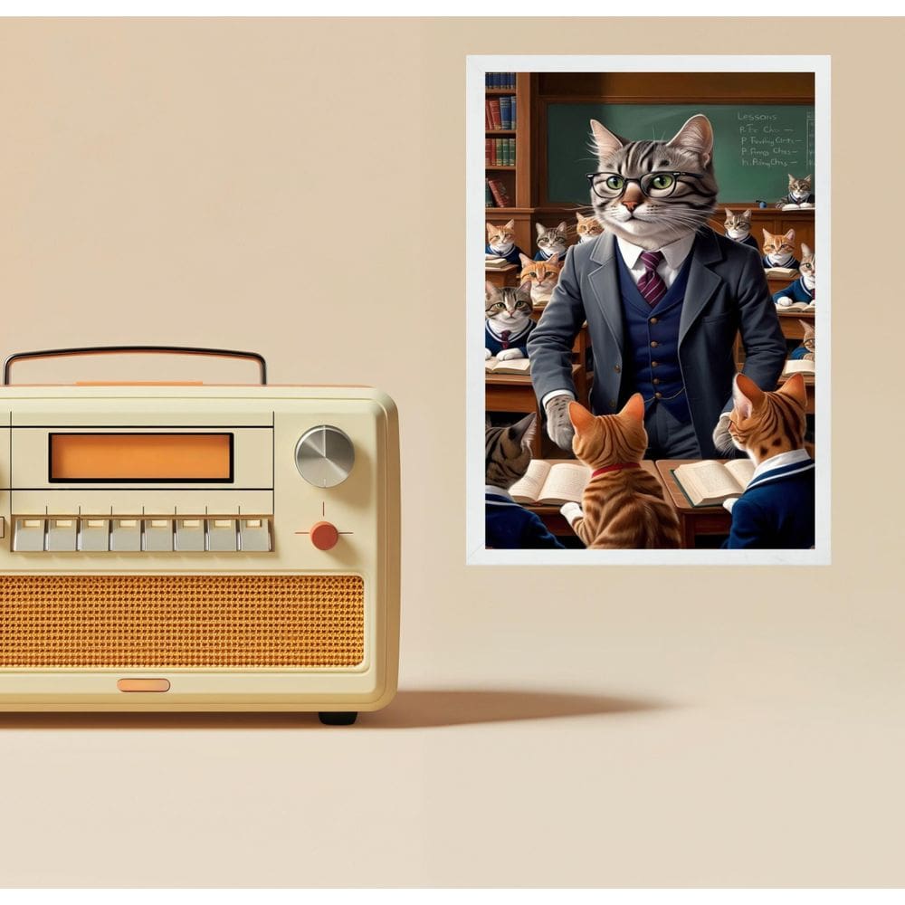 Quadro Decorativo Professor Gato 45X34Cm - Com Vidro