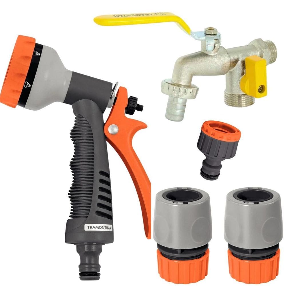 Hidropistola 6 Jatos + Engate Rápido + Bico + Torneira Metal