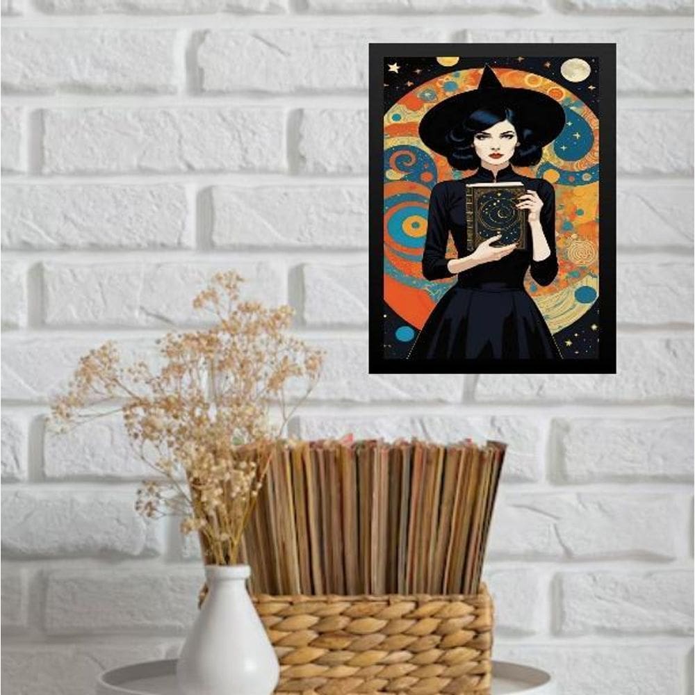 Quadro Decorativo Bruxa Com Livro 33X24Cm