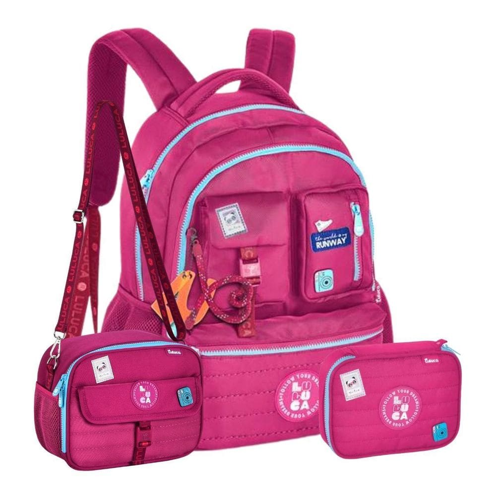 Kit Mochila Costas Luluca Lancheira Térmica E Estojo - Rosa