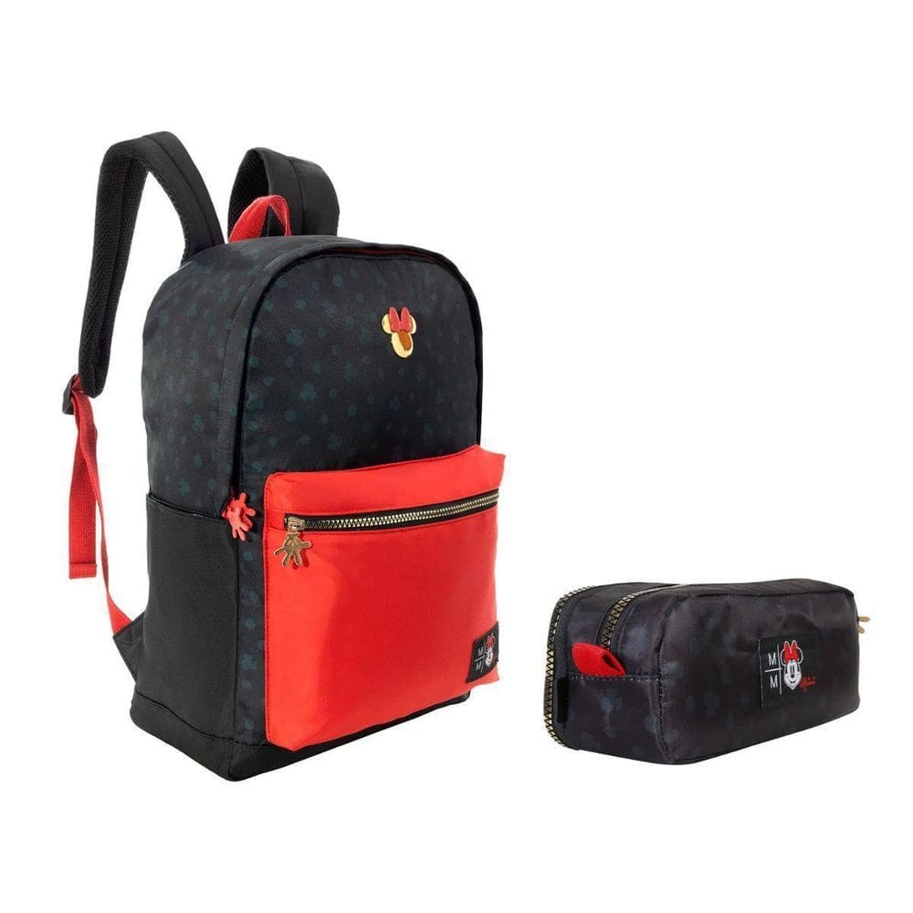 Kit Mochila E Estojo Minnie Coração Preto E Vermelho Xeryus