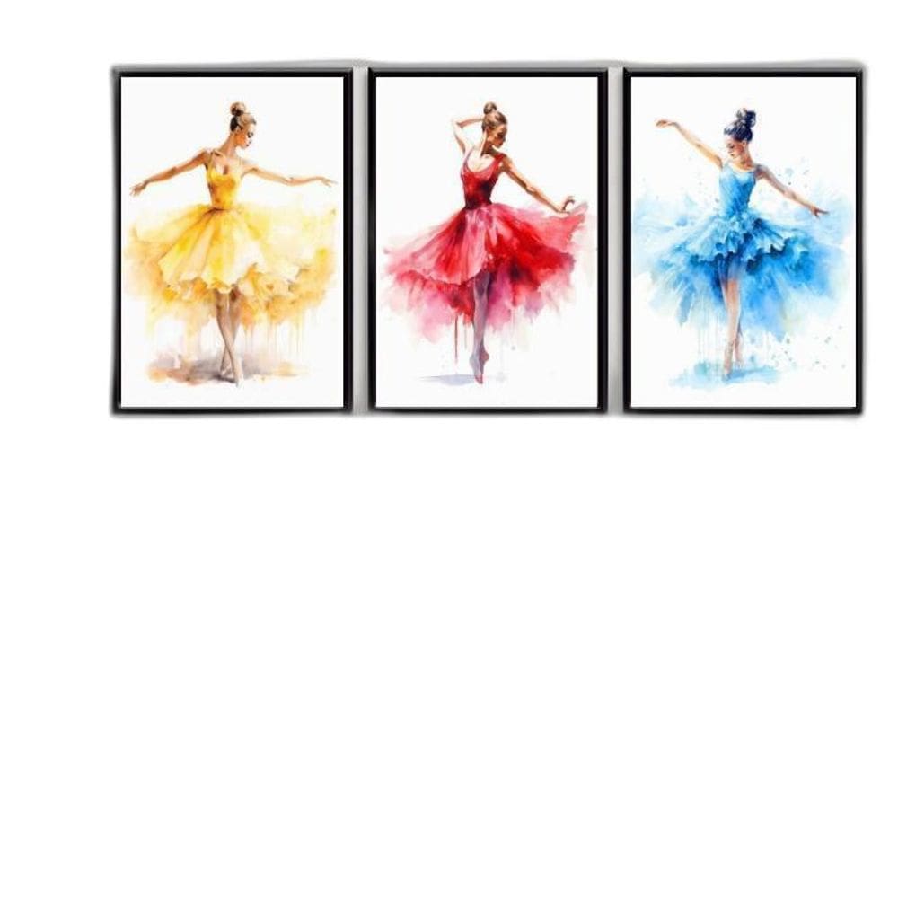 Kit 3 Quadros Decorativos Bailarinas Coloridas 45X34Cm Vidro