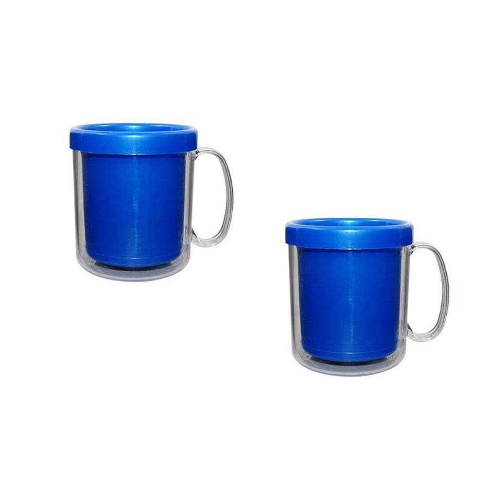Kit 2 Canecas Térmica Cristal Azul 300Ml Plástico