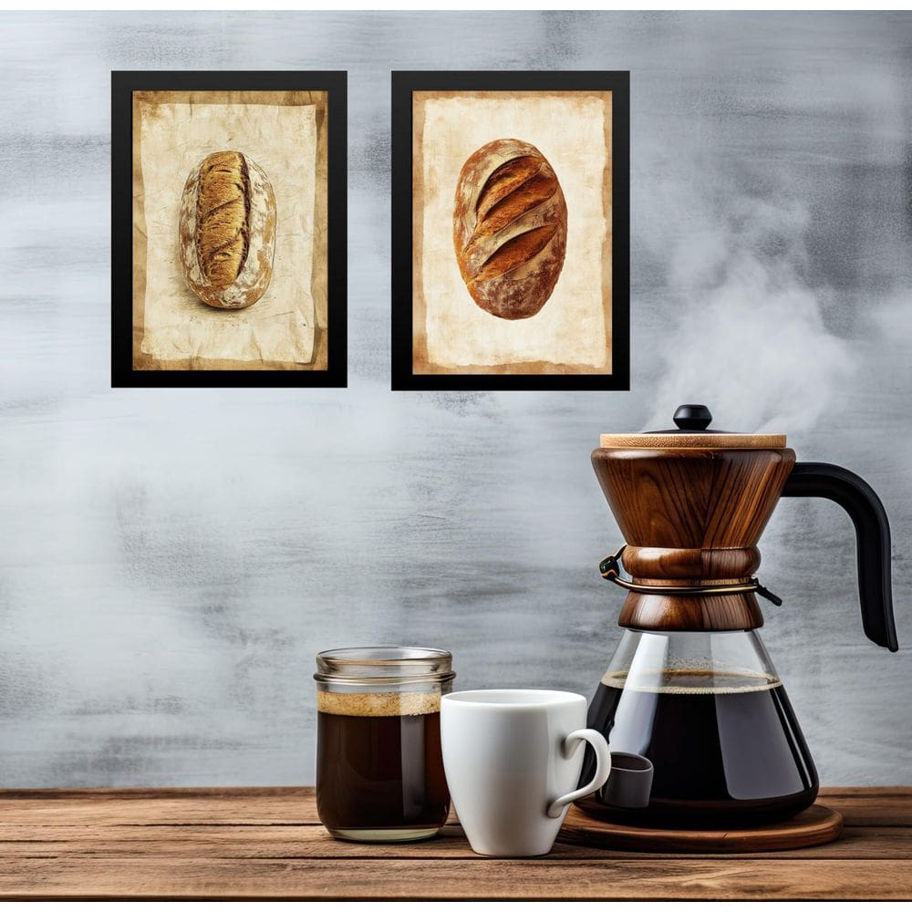 Kit 2 Quadros Decorativos Cozinha Pães 33X24Cm - Com Vidro