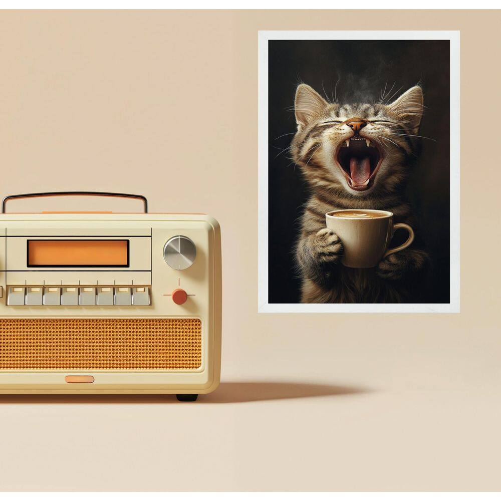 Quadro Decorativo Café - Gatinho Com Sono 24X18Cm - Vidro